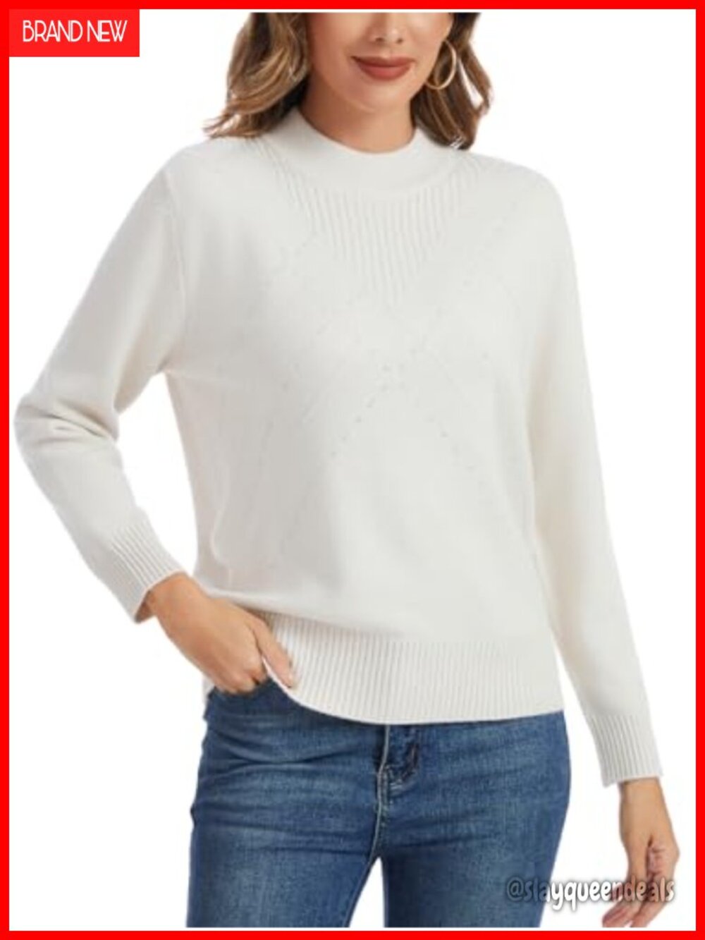 Women's Long Sleeve Mock Neck Rhinestone Sweater